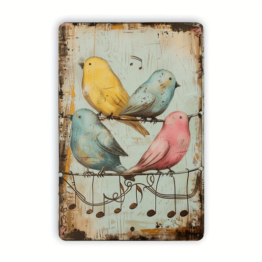 Vintage Musical Birds Metal Tin Sign, Iron Wall Art for Indoor Outdoor Decoration, Rustic Hanging Iron Painting for Home Bedroom Office Study Restaurant Bar Cafe School Library Garage Decor, Pack of 1, 8x12 Inches