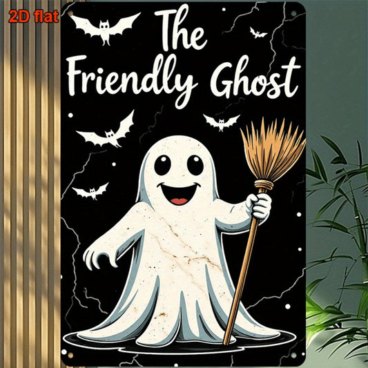 2D Flat, 1pc Vintage Halloween Metal Sign - Friendly - Cute Spooky Decoration - 8x12 Inch - for Home, Bar, Cafe, Office - No Electricity Needed - Halloween Party Decor - Halloween Wall Art Plaque, Halloween Decor, Festive Home Acc