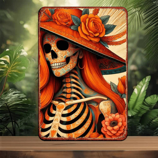 1pc Metal Tin Sign, Skull Lady Wall Art Decorative Painting Vintage American Country Creative Mural for Home Bedroom, Bar, Garage & Garden Outdoor D¨¦cor, Fall Home Decor, Home Accent Piece, Space Personalization, Skull Lady Artwor